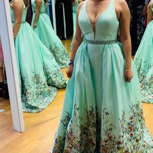 COPY - Sherri Hill Prom/pageant aqua with wildflowers